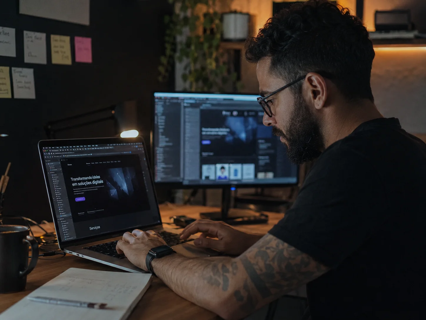 Execução: site sendo construído no notebook